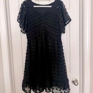 TECREW Womens Short Sleeve V Neck Mini Dress Swiss Dot Flowy Short Dress